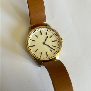 Uniform Wares Gold Tone Swiss Minimalist Watch with Tan Leather Strap